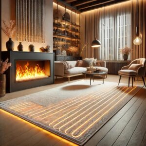 A stylish and cozy living room with underfloor hea | Tapetes de Qualidade e Elegância